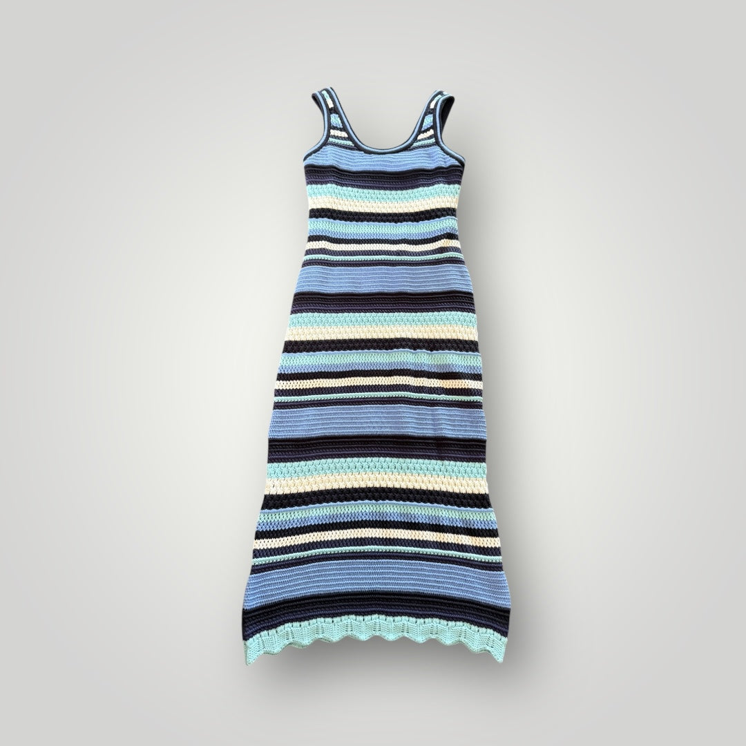 Haute Hippie Striped Crochet Knit Midi Dress-Size Large